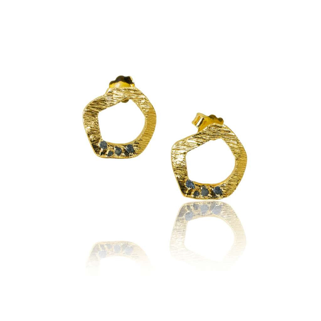 Gold Irregular Circle Earrings with Reflective Silver Detail