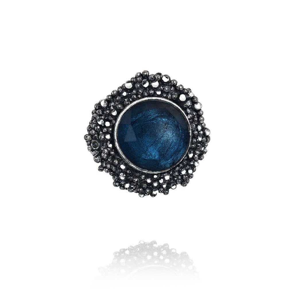 Large Oxidised Silver Ring with Parabia Quartz