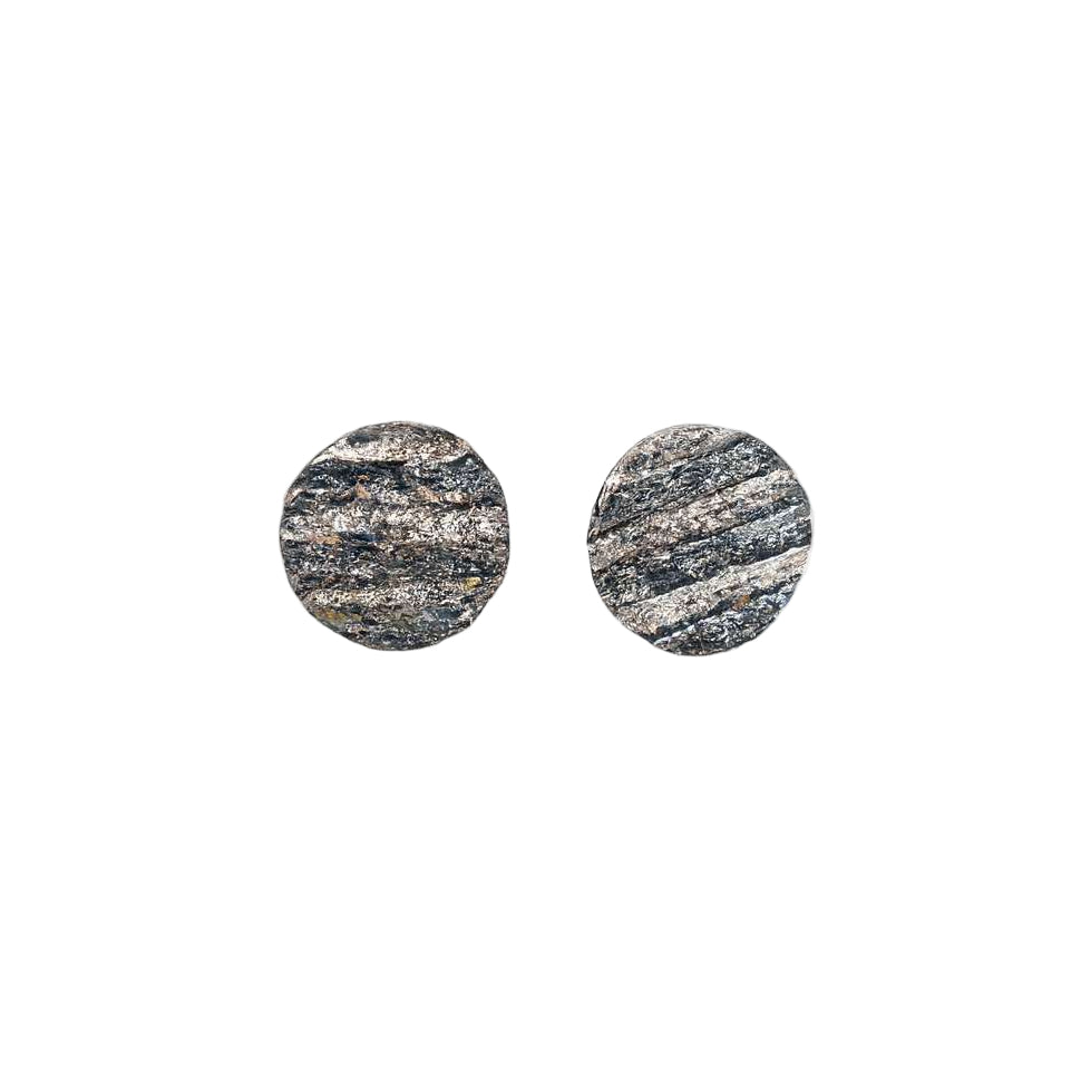 Striped Textured Circle Sterling Silver Studs