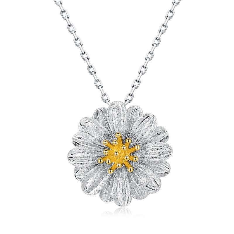 Large silver Daisy Flower Sunflower Necklace Earrings