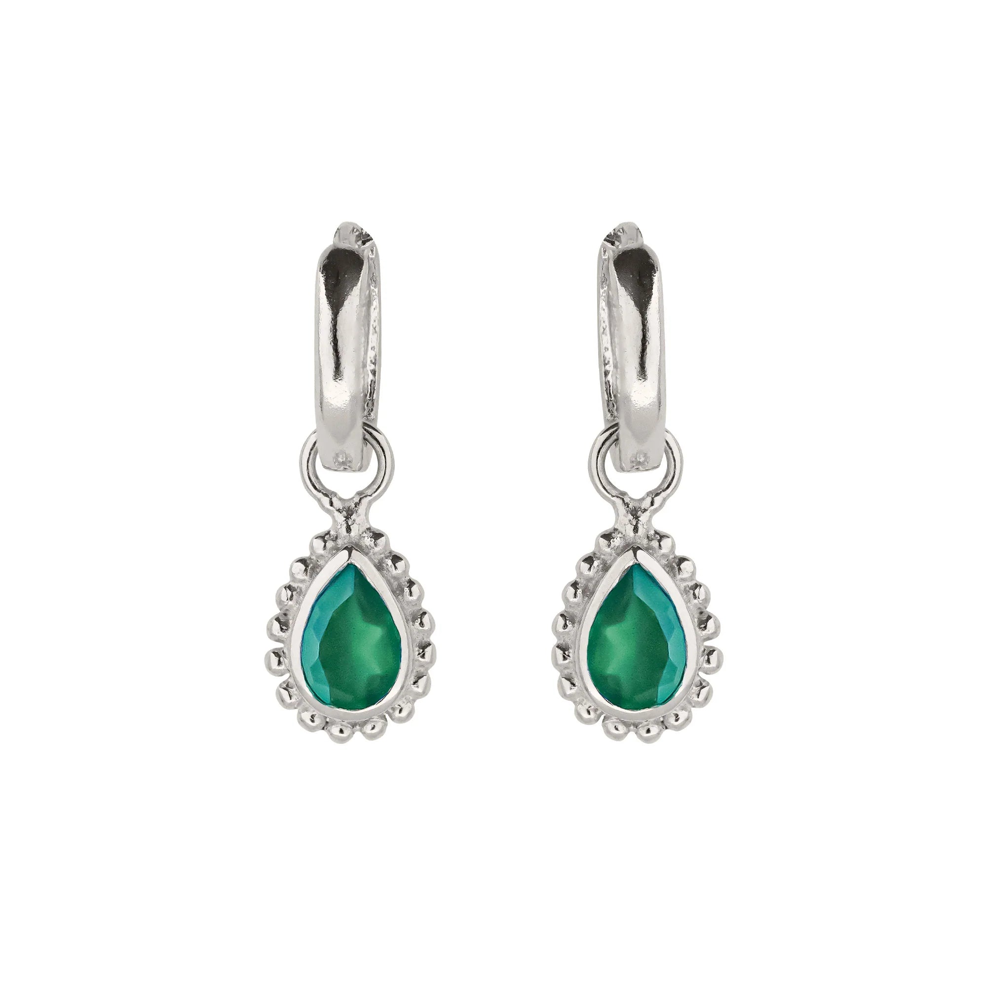 May Birthstone Huggie Hoops - Green Onyx