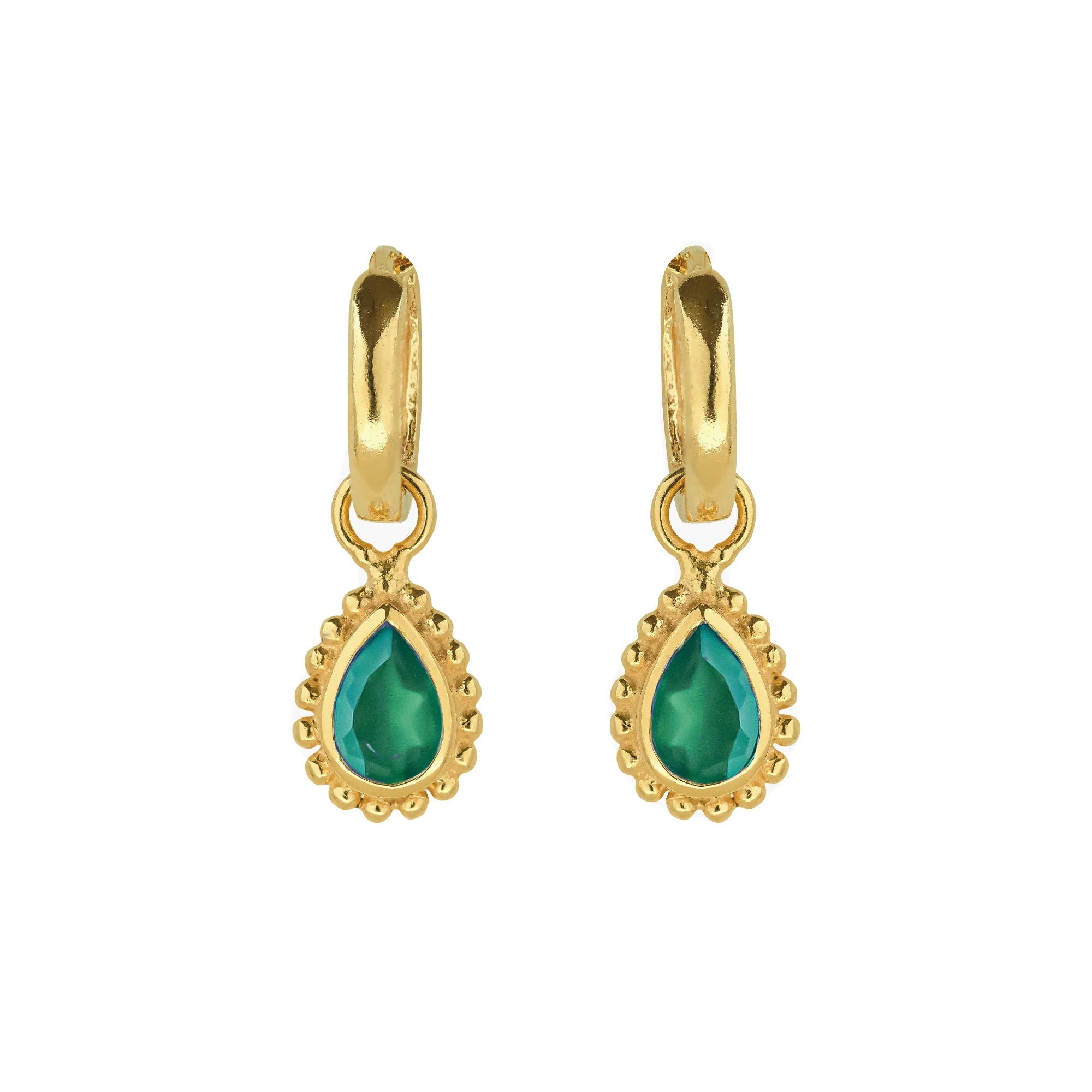 May Birthstone Huggie Hoops - Green Onyx