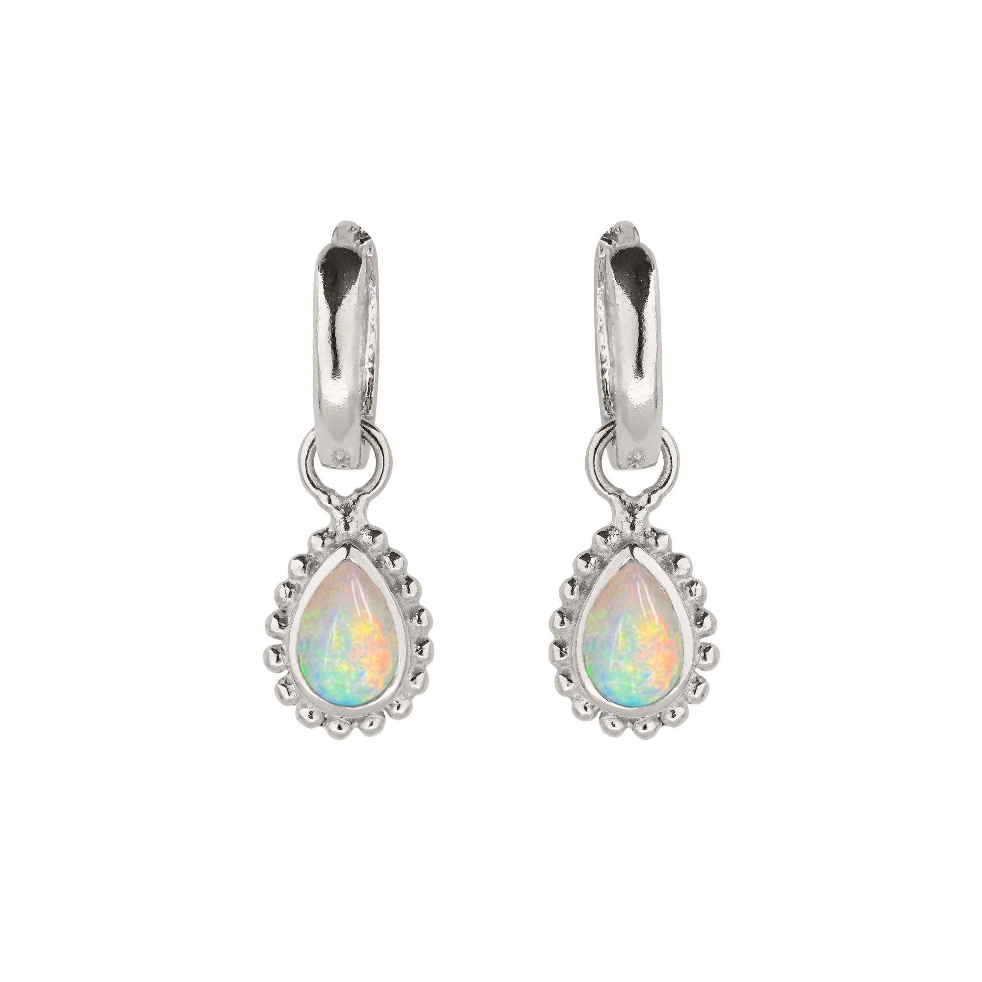 October Birthstone Huggie Hoops - Opal