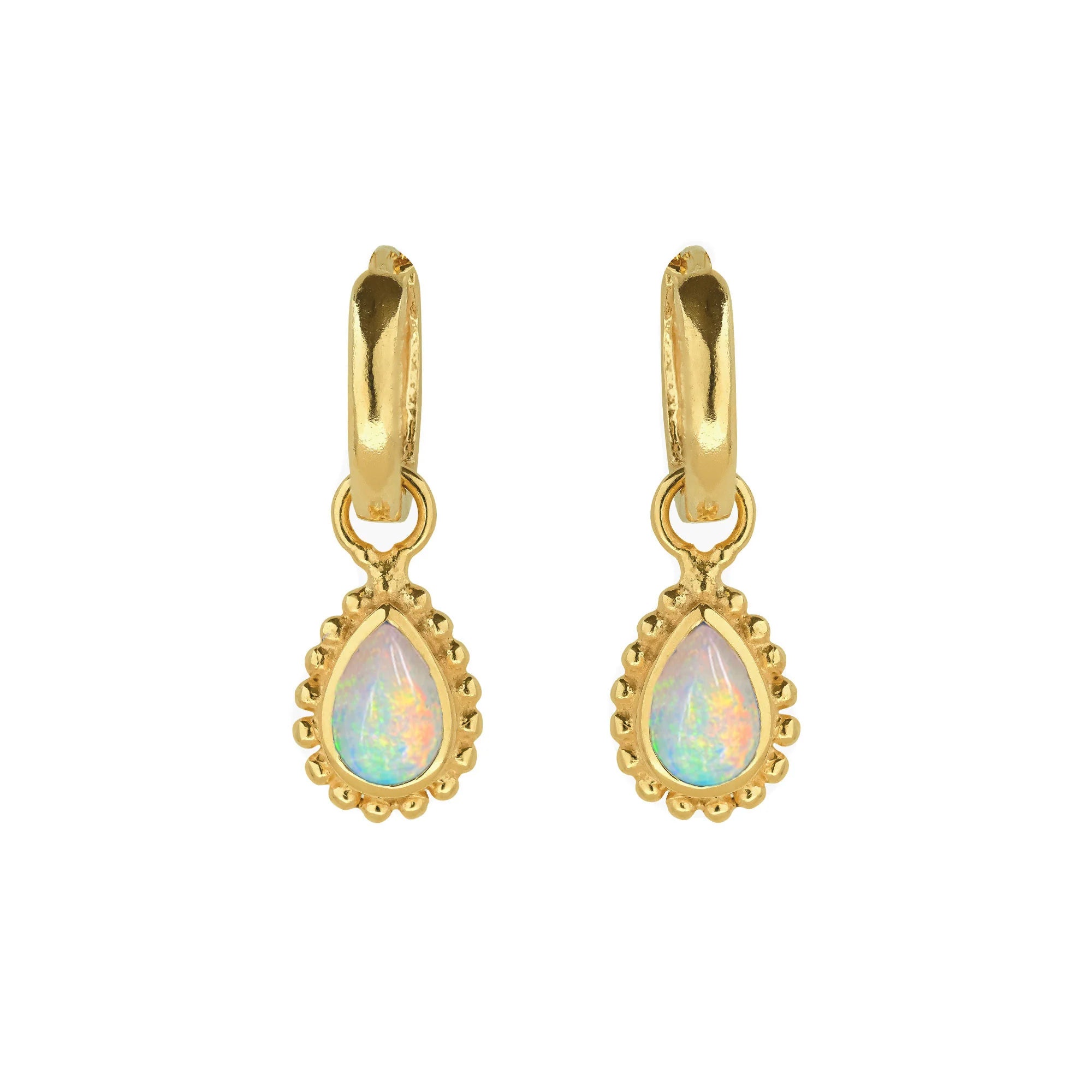 October Birthstone Huggie Hoops - Opal