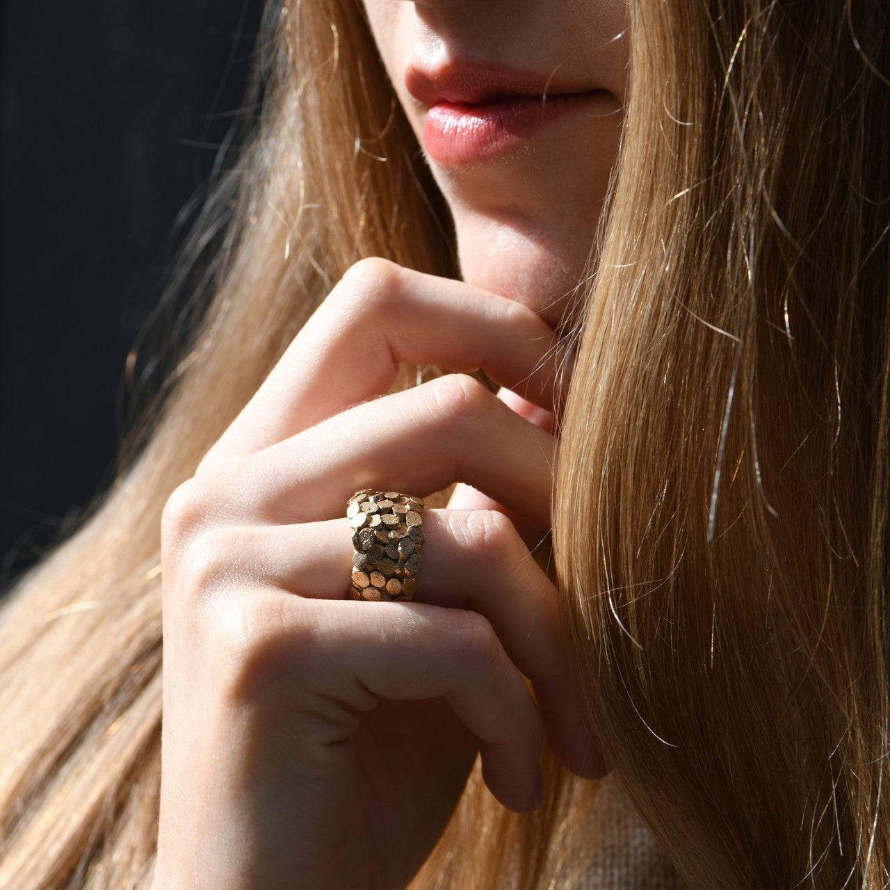 Jade_Mellor_handmade_jewellery_Caddis_glimmer_ring_bronze_chunky_statement