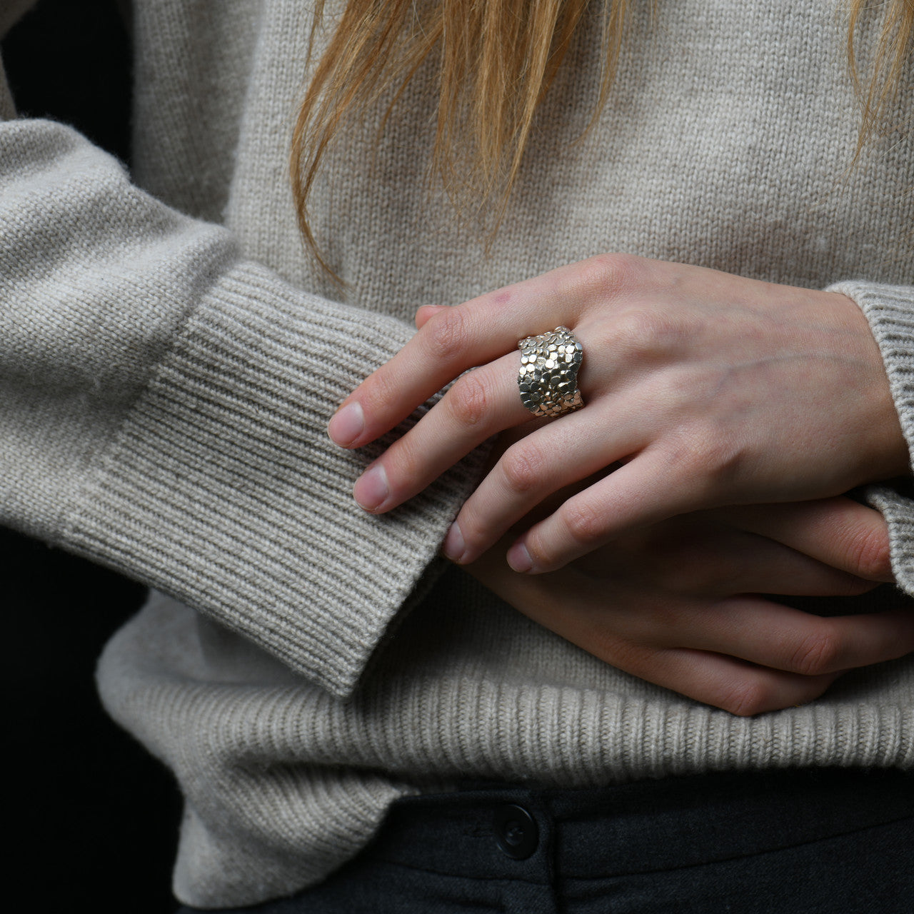 Jade_Mellor_handmade_jewellery_undulating_caddis_shimmer_ring_sterling_silver_statement_chunky_uneven_design