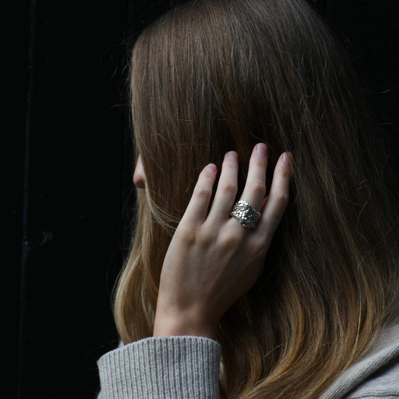 Jade_Mellor_handmade_jewellery_undulating_caddis_shimmer_ring_sterling_silver_statement_chunky_uneven_design