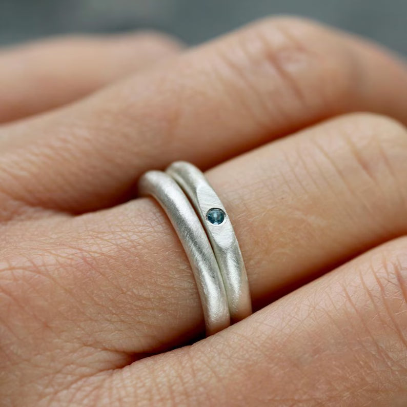 Sterling Silver & Blue Sapphire Slice Ring