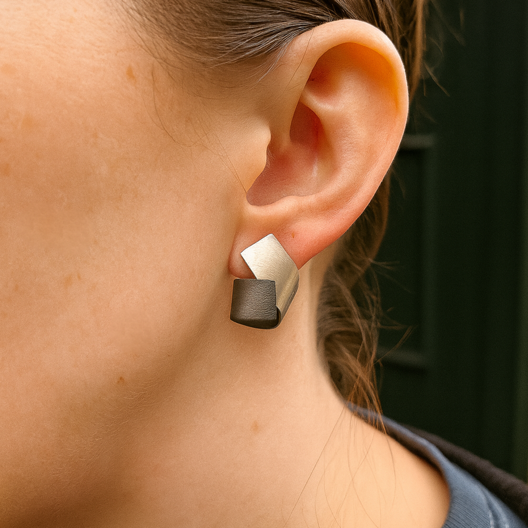 Sterling Silver Oxidised Twist Two Toned Bilbo Stud Earrings