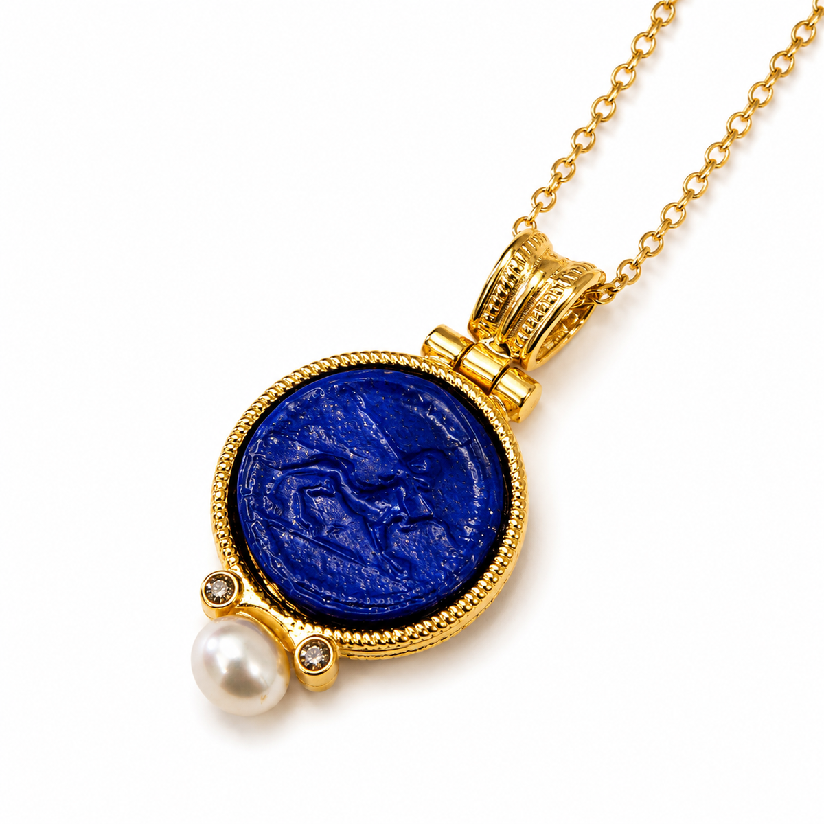 Gold Vermeil with Blue Murano Intaglio Glass Necklace