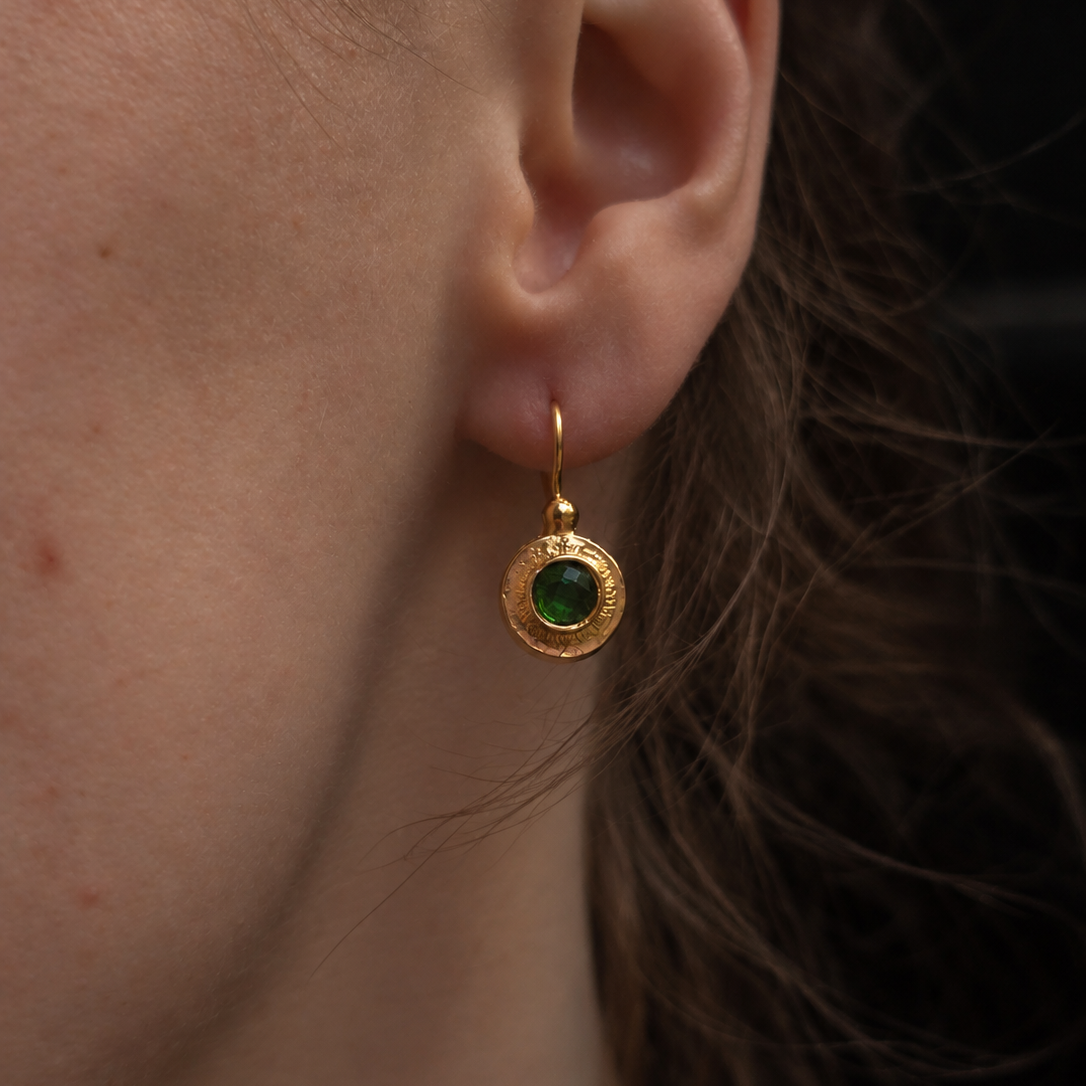 Small Gold Round Earrings with Peridot