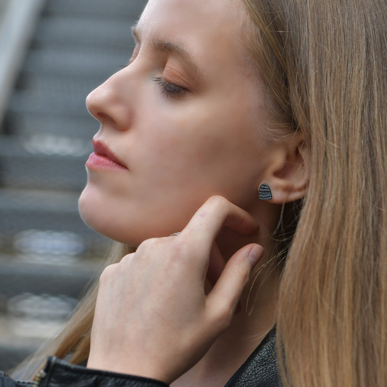 Milly_Thomas_handmade_earrings_studs_oxidised_sterling_silver_archway_embossed_textured_Australia