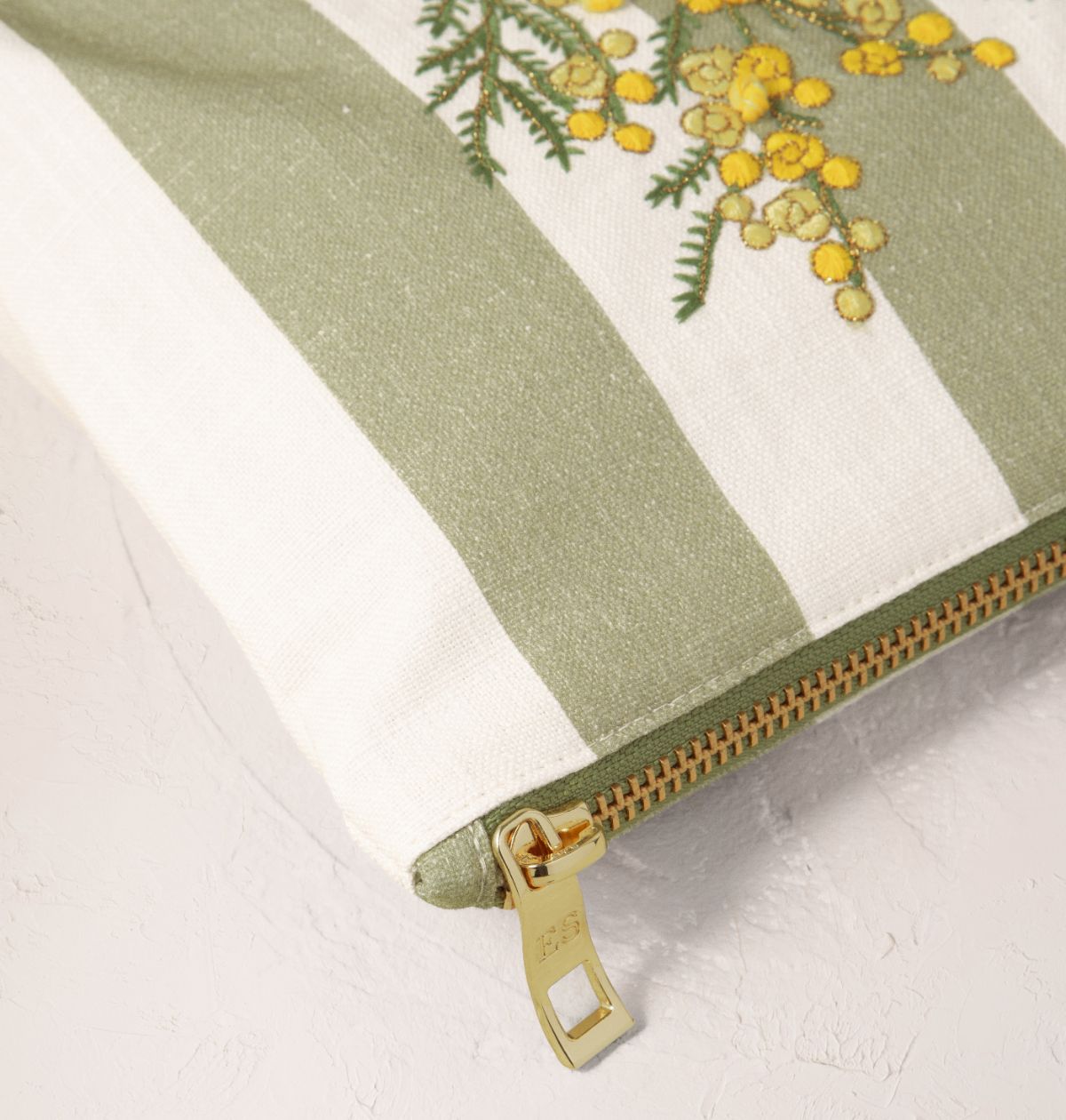 Green & White Mimosa Stripe Mini Pouch