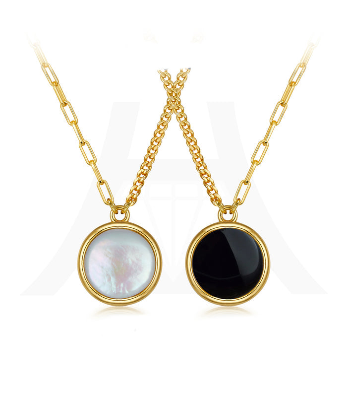 Mother Shell Pearl Onyx Reversible Necklace