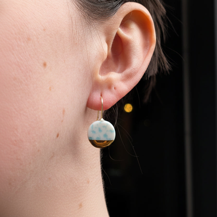 Mint Green and Gold Porcelain Earrings