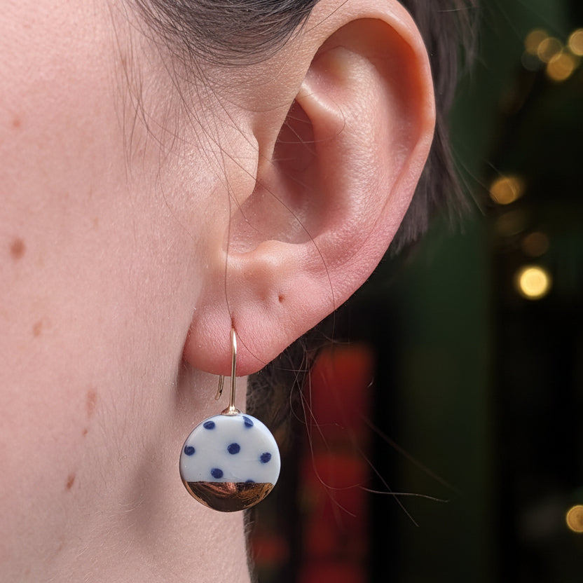 Blue Polka Dot Porcelain Earrings