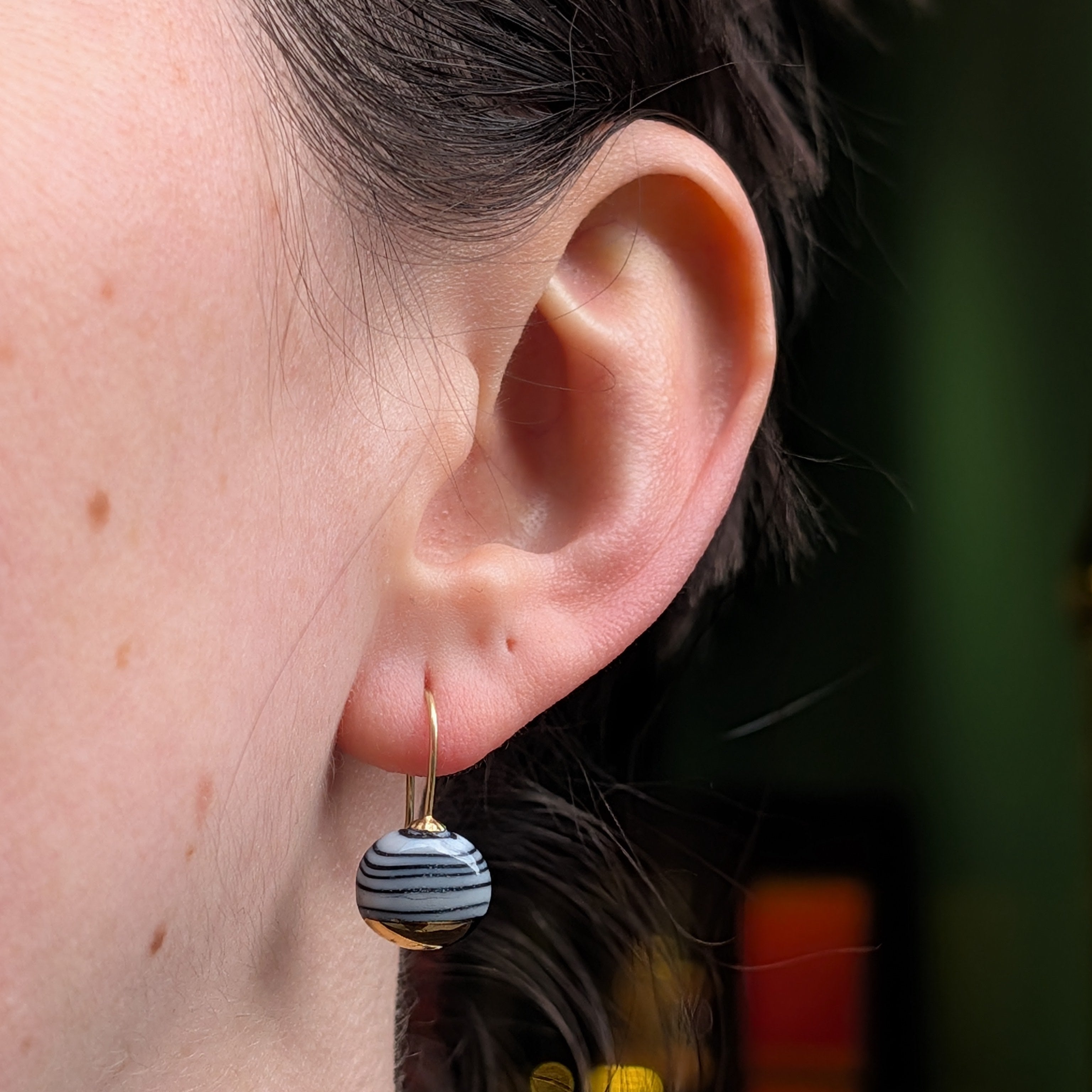 Black and Gold Porcelain Earrings with Subtle Lines