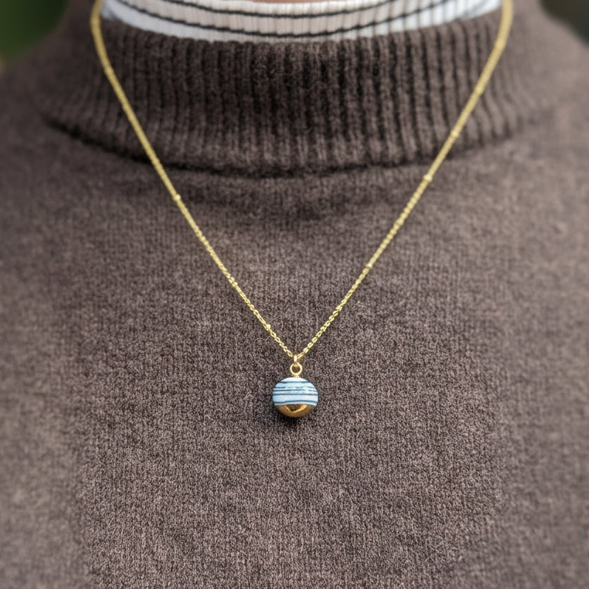 Horizontal Stripes in Black and White Porcelain Necklace