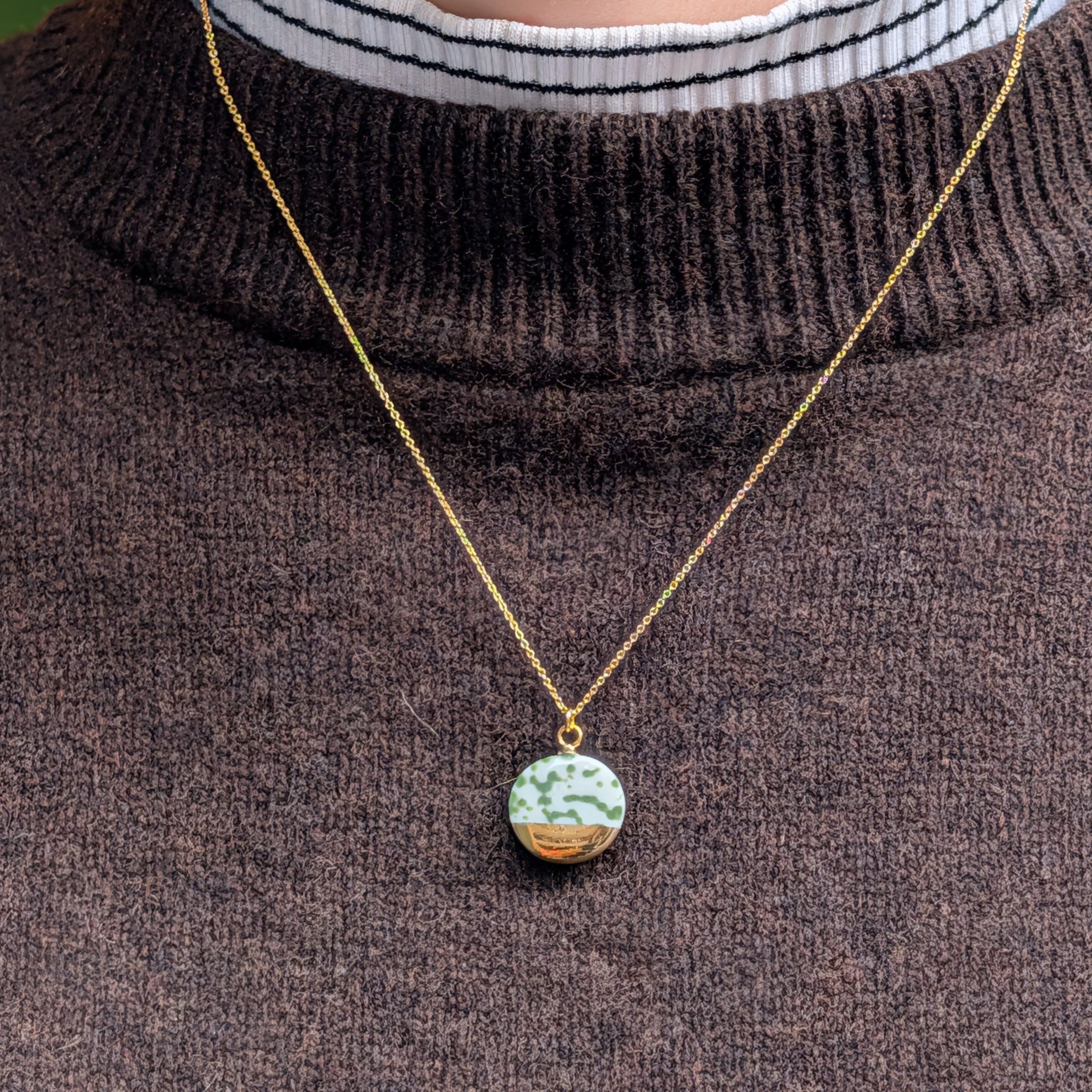 Olive Green Speckled Porcelain Necklace