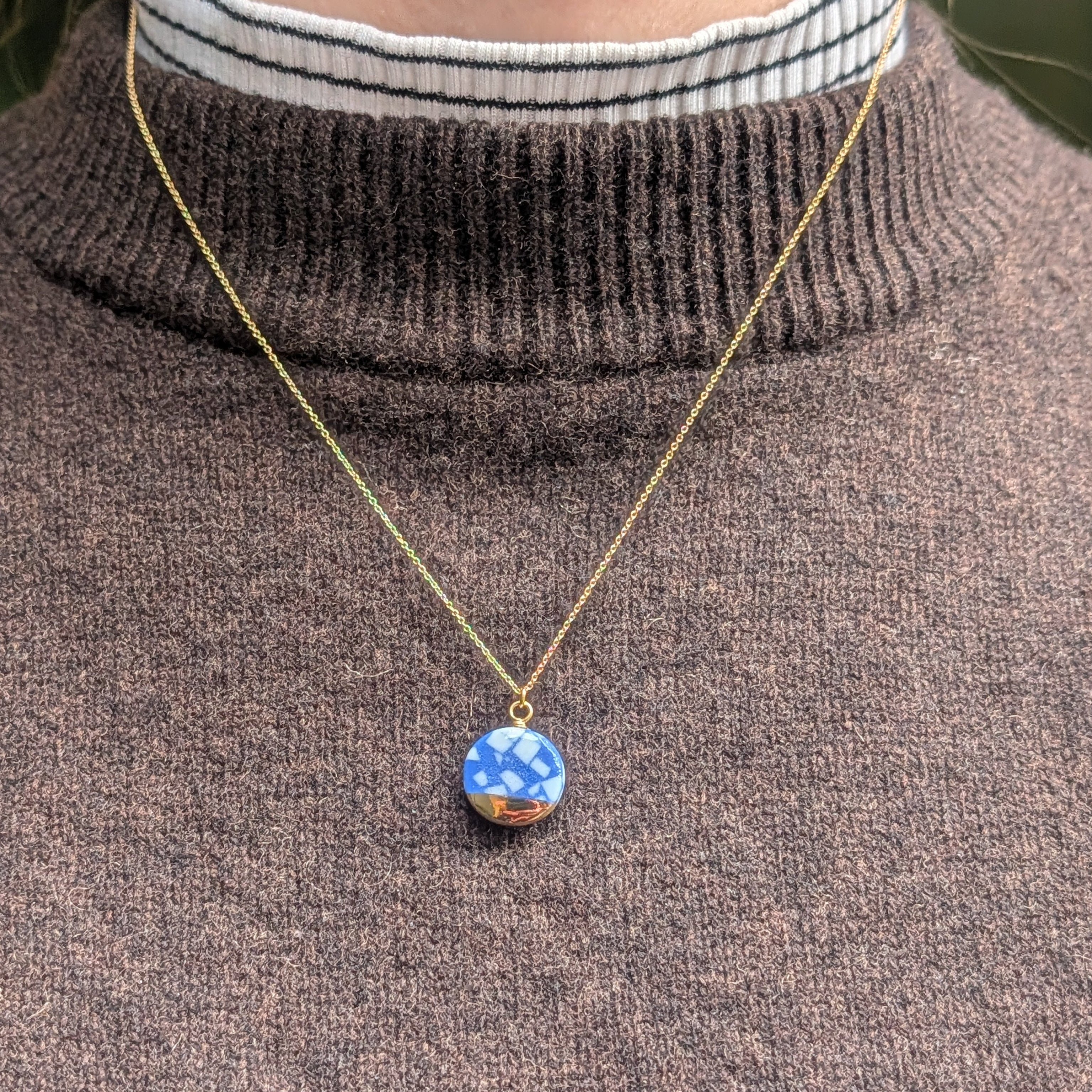 Blue & White Speckled Porcelain Necklace