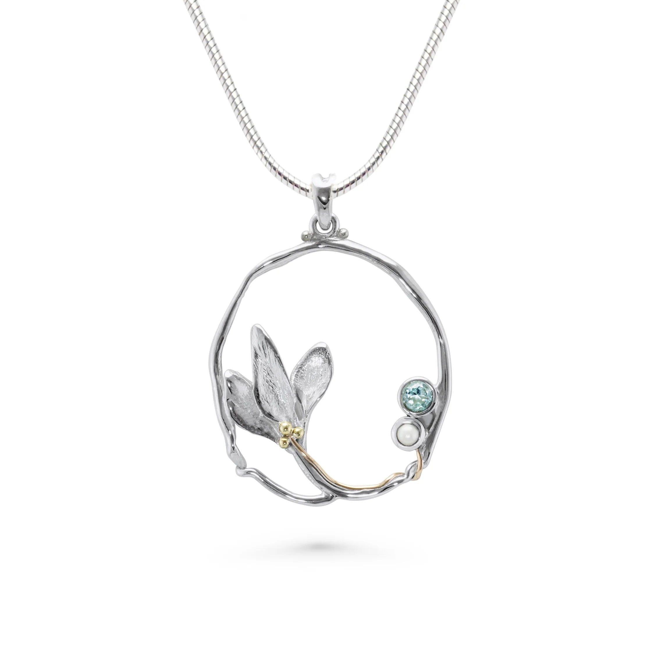 Sterling Silver Pearl and Blue Topaz Pendant