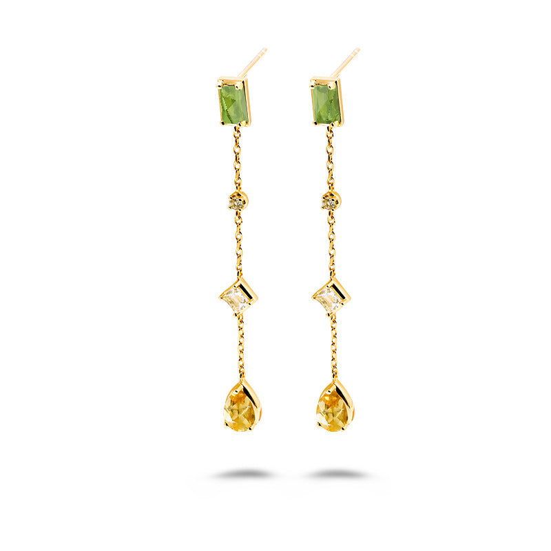 Peridot, Topaz, Amber & Gold Vermeil Long Drop Earrings