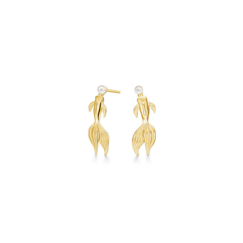 22k Gold Plated Solid Koi Earrings with Freshwater Pearls