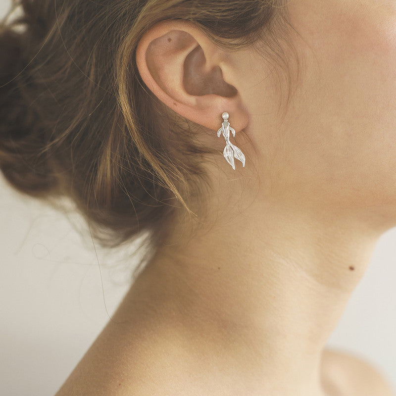 Sterling Silver 925 Solid Koi Earrings with Freshwater Pearls