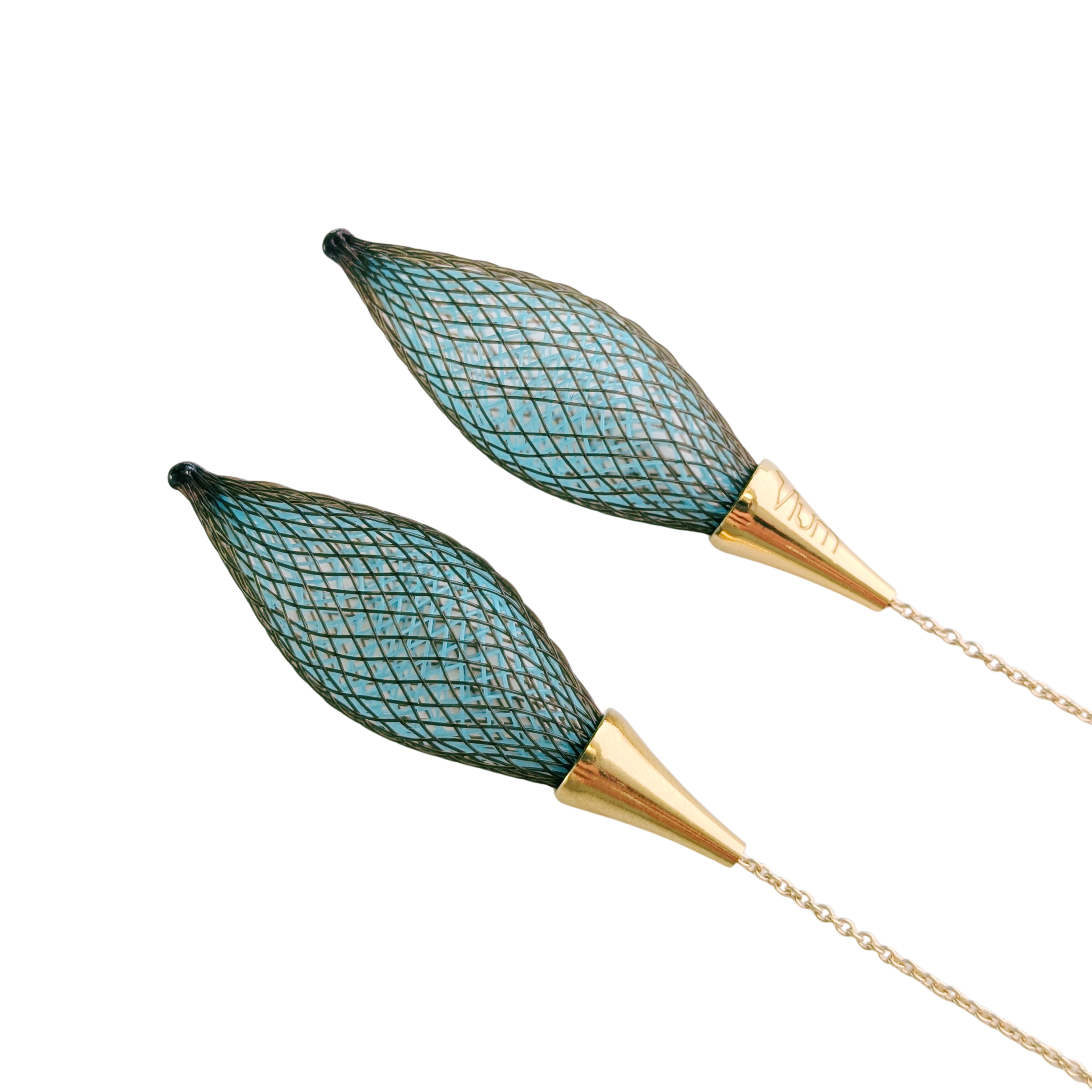 Gold Dark Brown and Lagoon Blue Epineuse Silver Threader Earrings