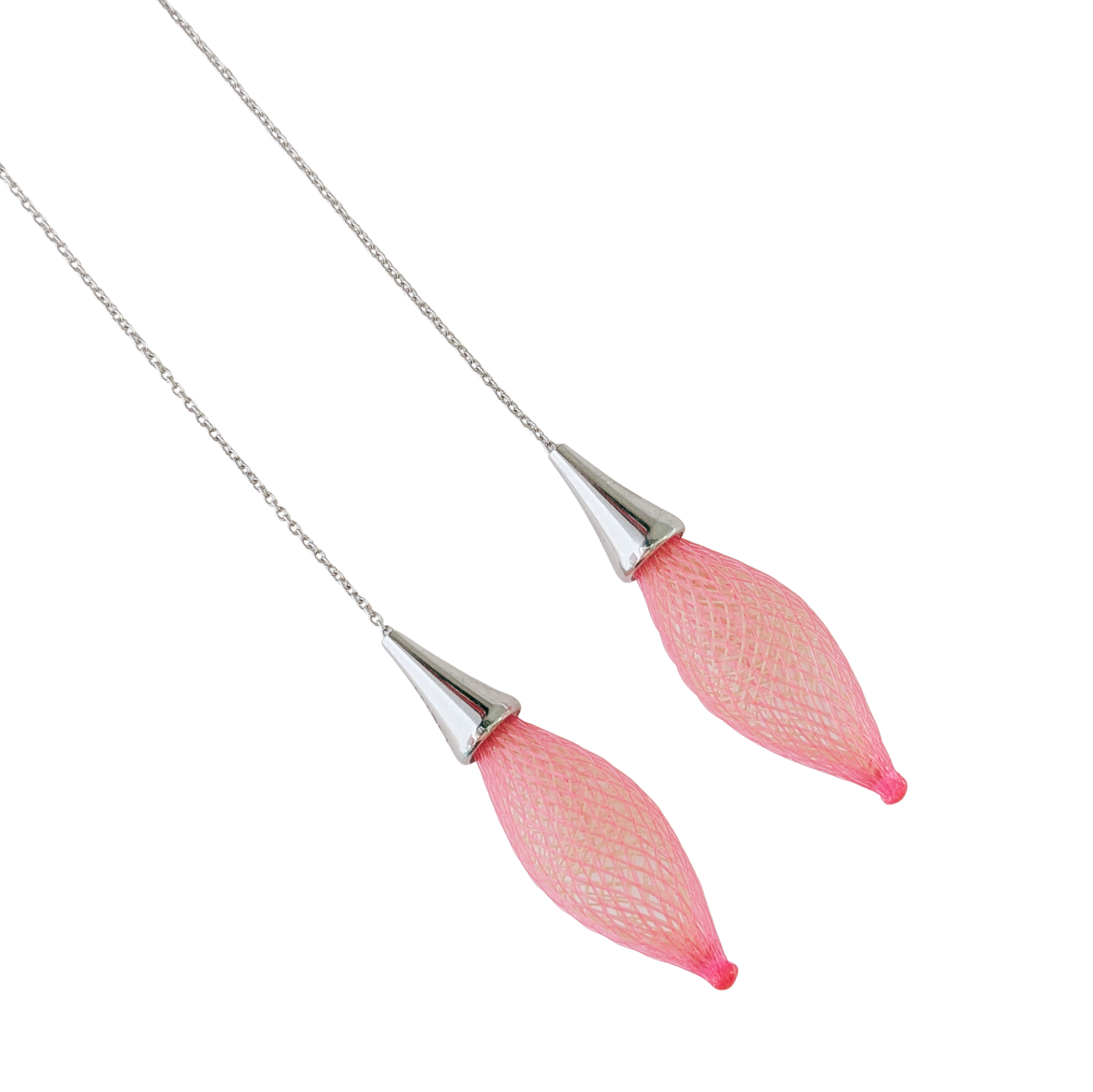 Small Light Pink & Silver Epineuse Threader Earrings