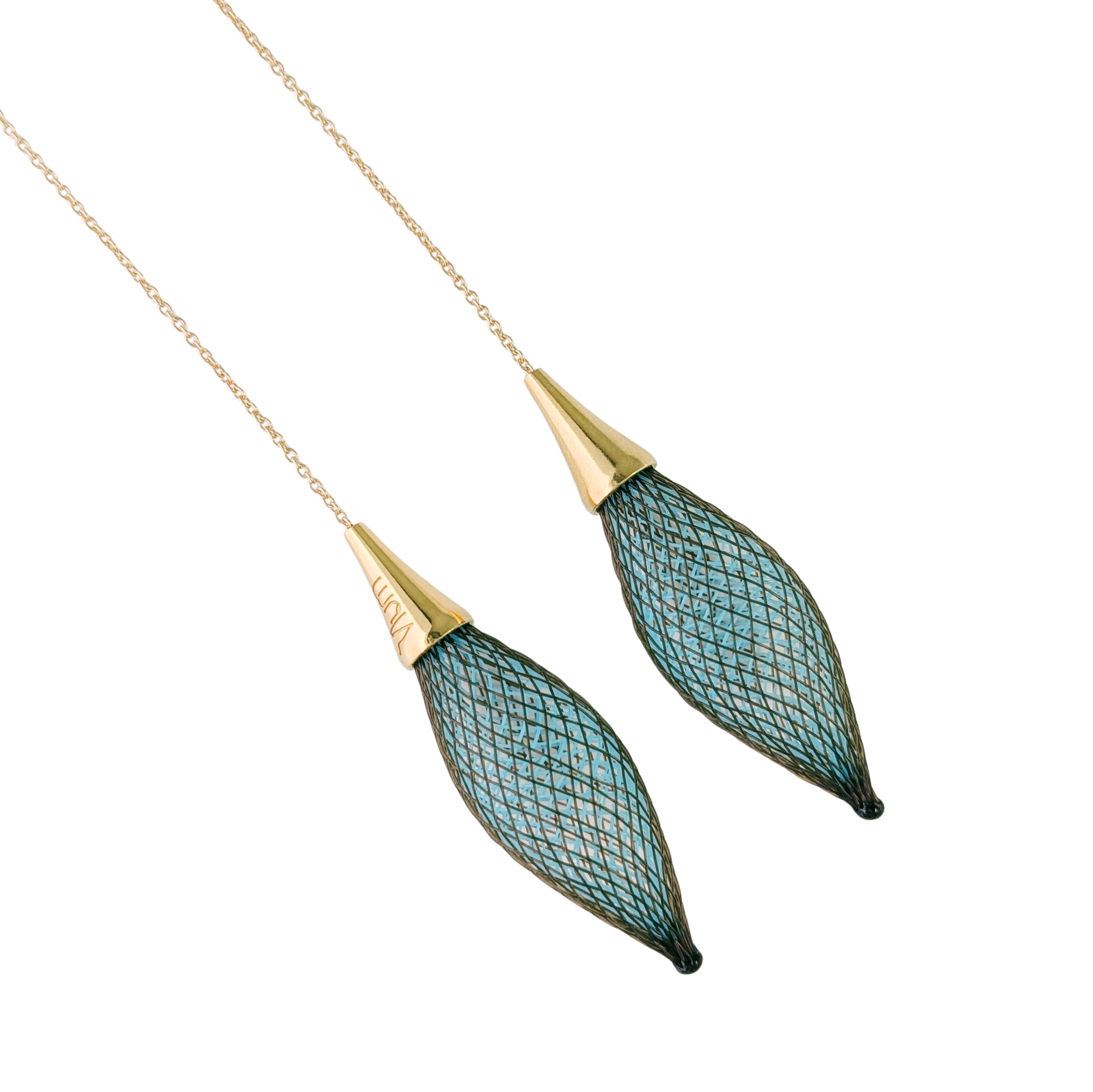 Gold Dark Brown and Lagoon Blue Epineuse Silver Threader Earrings