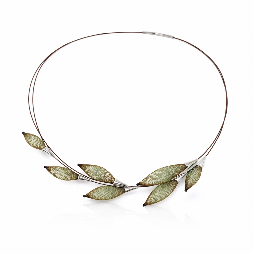 Brown and Green Gold Epineux Leaves Necklace