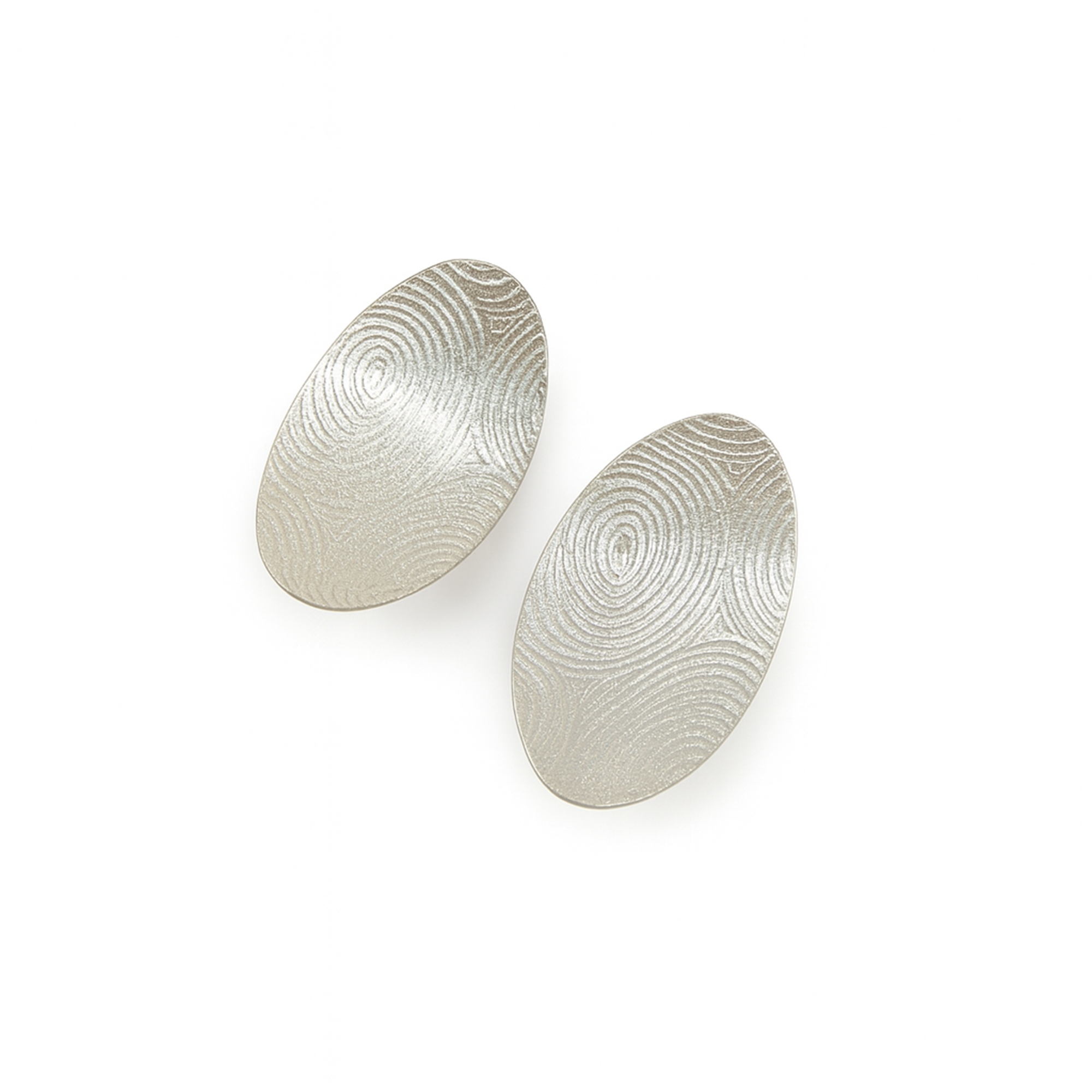 Fingerprint Textured Whirl Curved Oval Stud Earrings