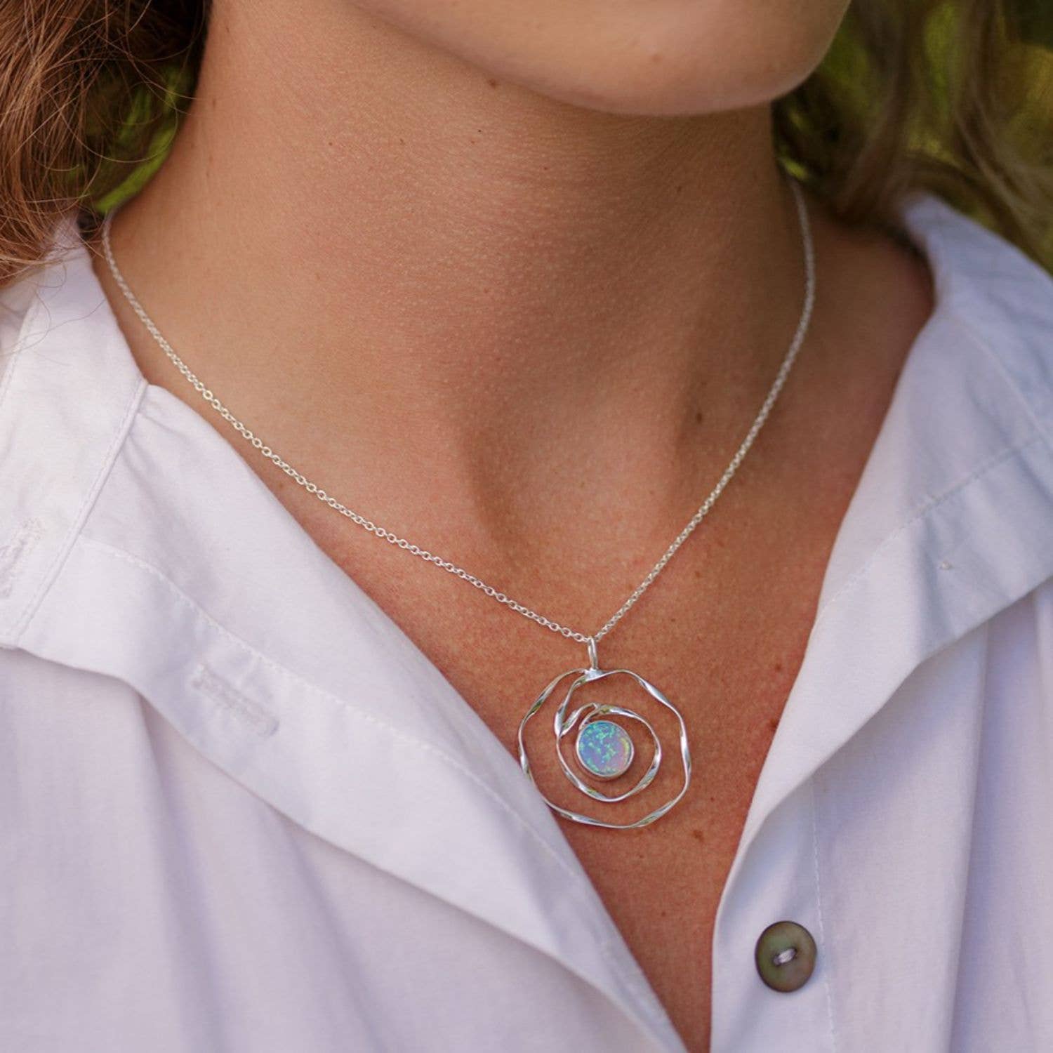 Handmade Sterling Silver Spiral Blue Opalite Pendant