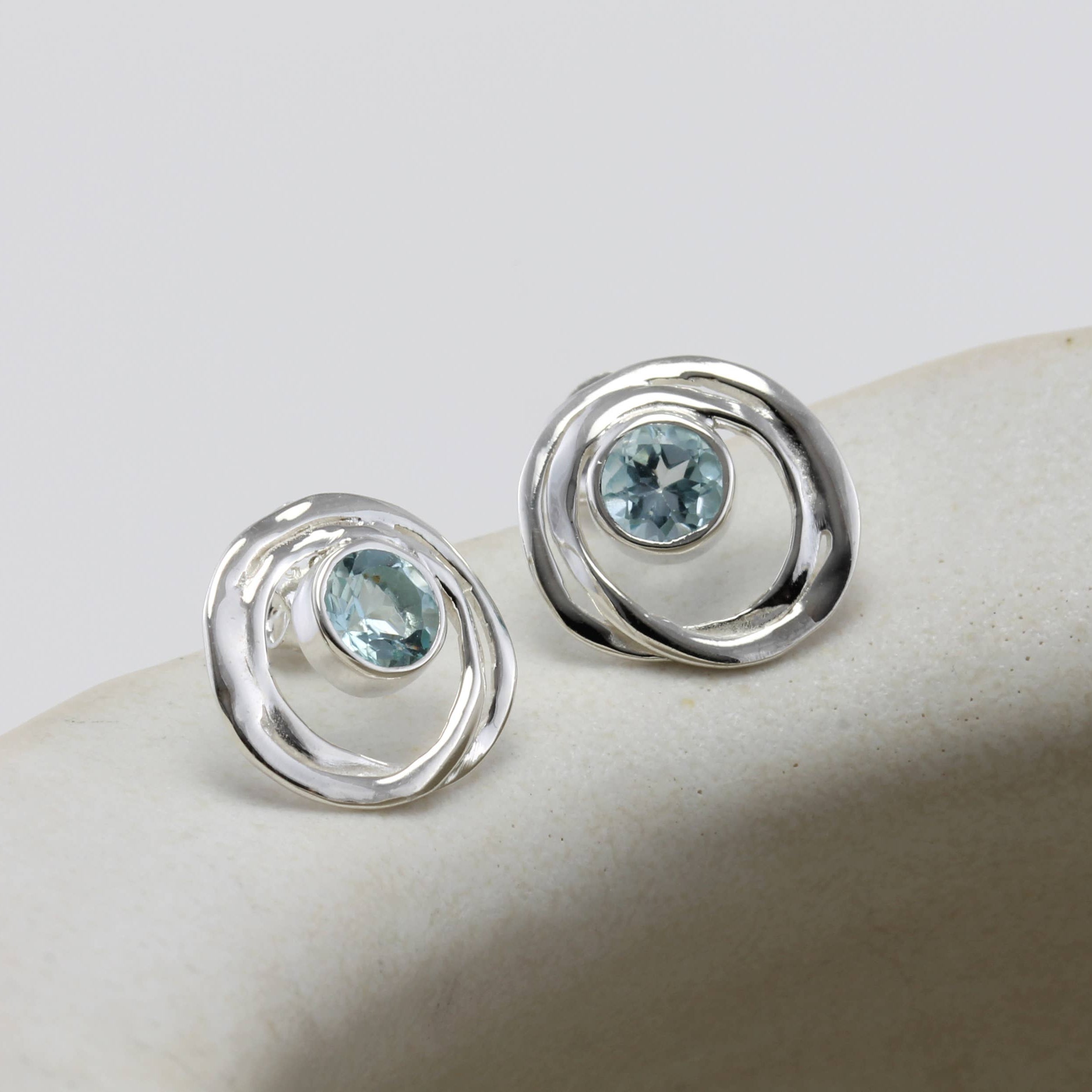 Handmade Blue Topaz Sterling Silver Stud Earrings