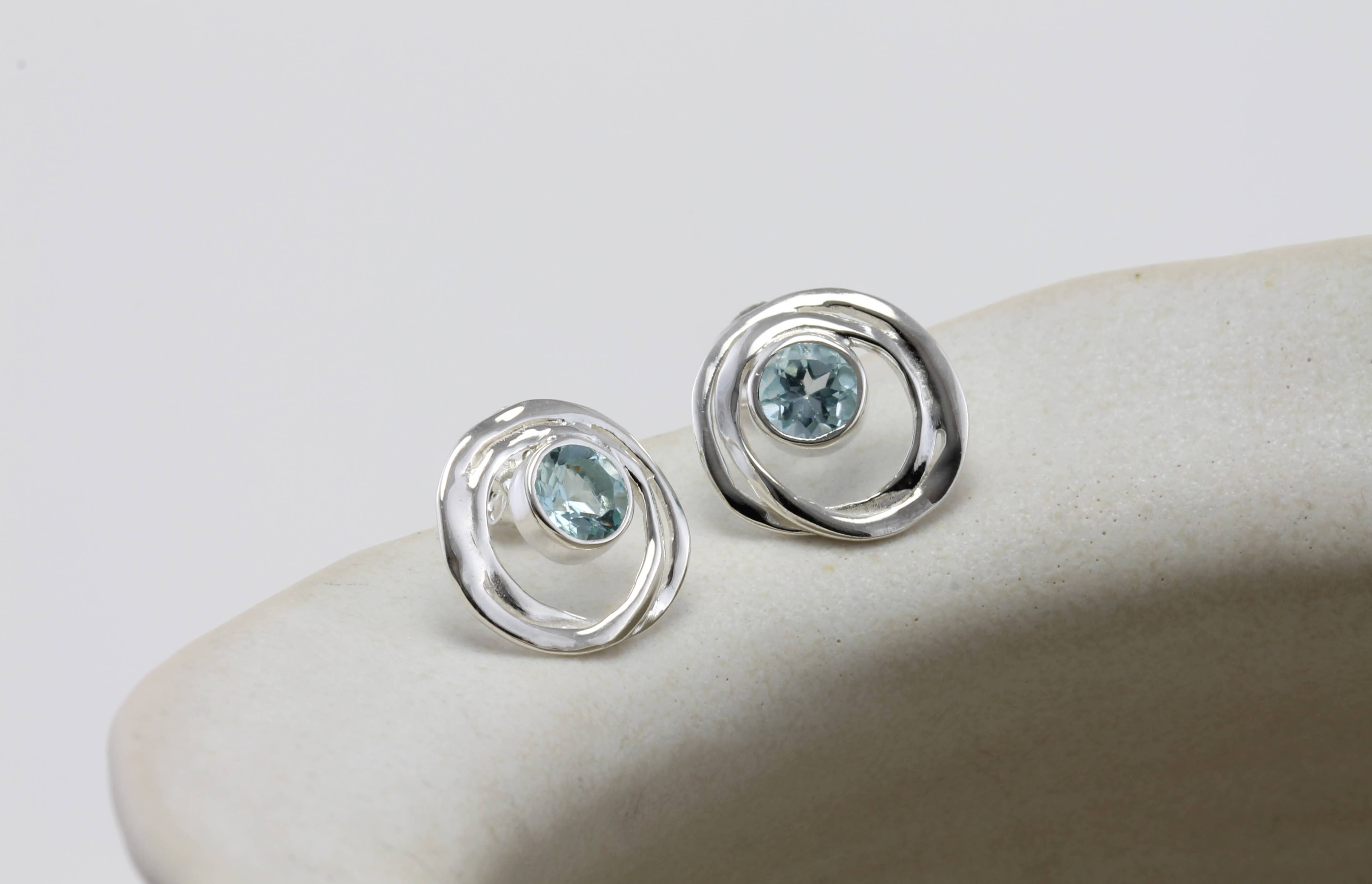 Handmade Blue Topaz Sterling Silver Stud Earrings