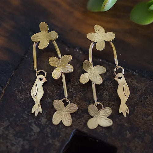 Bird and Flower Arch Earrings