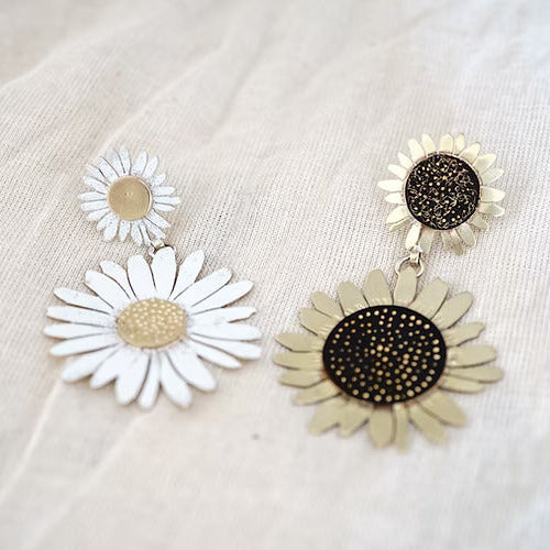 Large White Daisy Drop Earrings