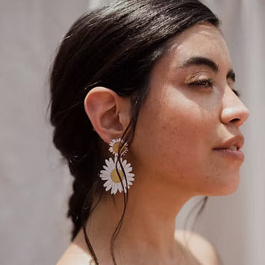 Large White Daisy Drop Earrings