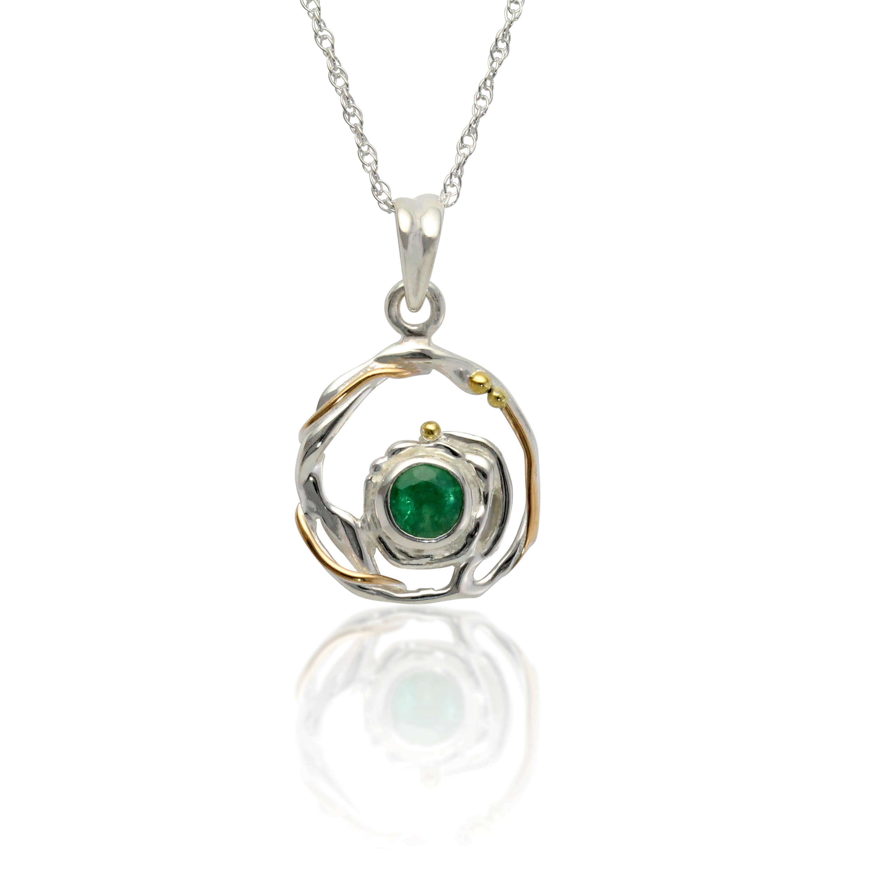 Handmade Circular Emerald Silver Pendant