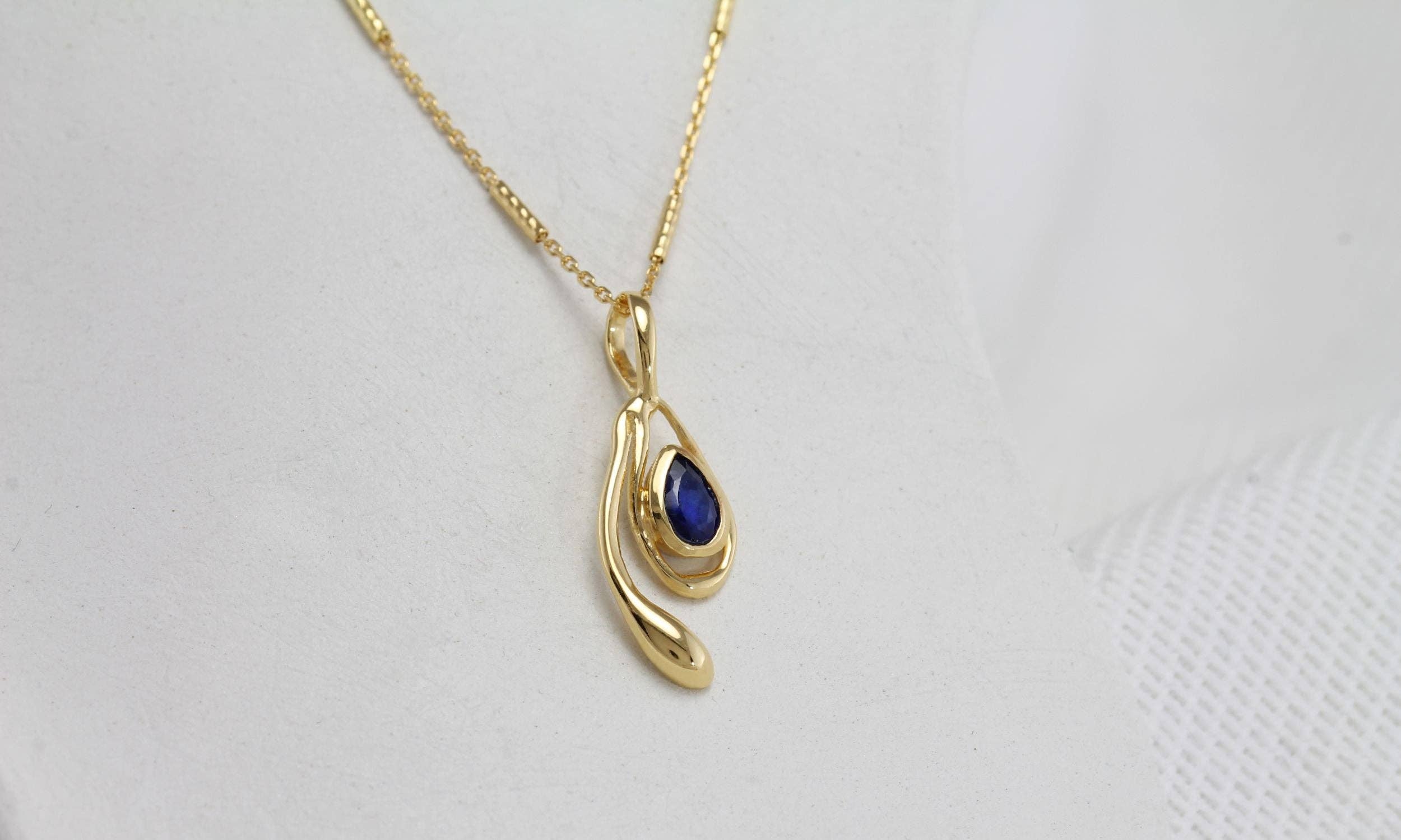 Blue Sapphire Dainty Gold Pendant