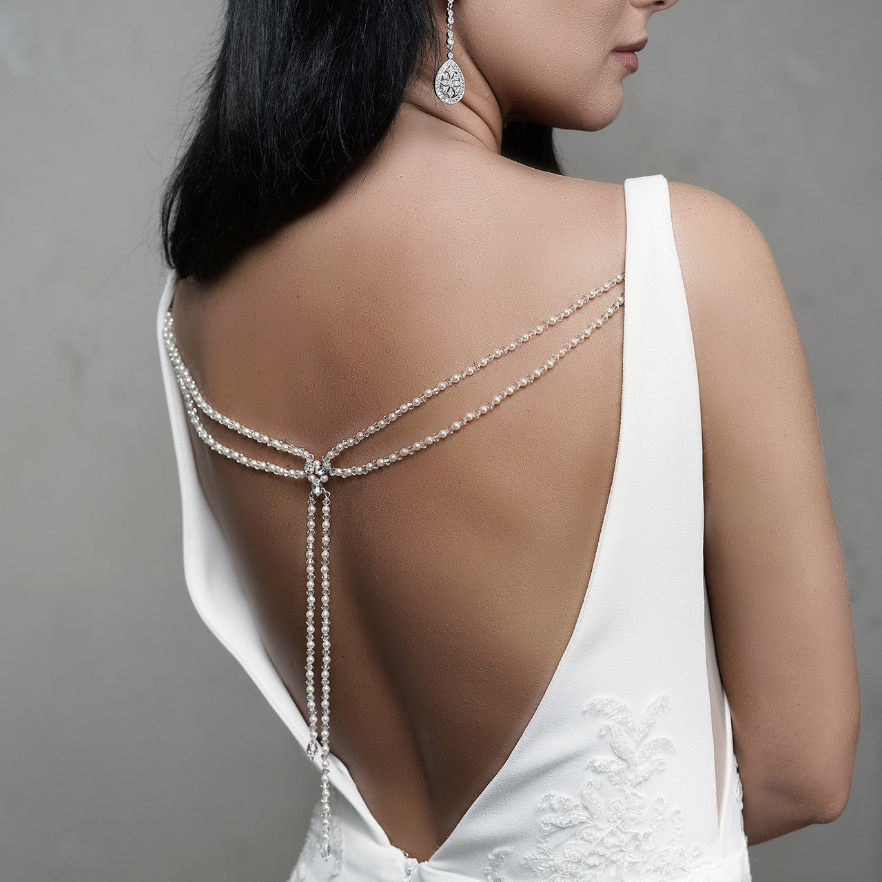 necklace for venus cut dress CLASSIC Graceful Pearl Swarovski Back Necklace