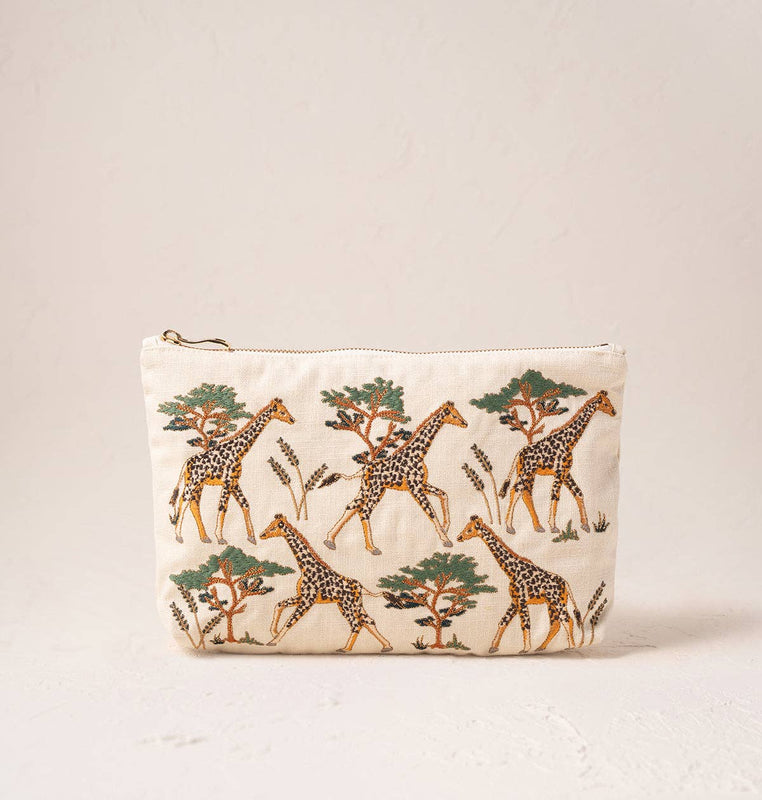 Elizabeth Scarlett Giraffe Herd Cream Everyday Pouch - Cream