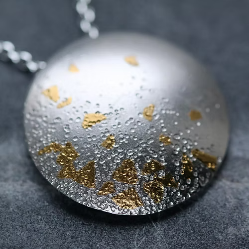 Keum Boo Silver + Gold Circle Confetti Drop Pendant Necklace