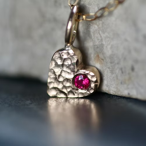 Ruby & Recycled Solid 9ct Yellow Gold Heart Pendant Necklace