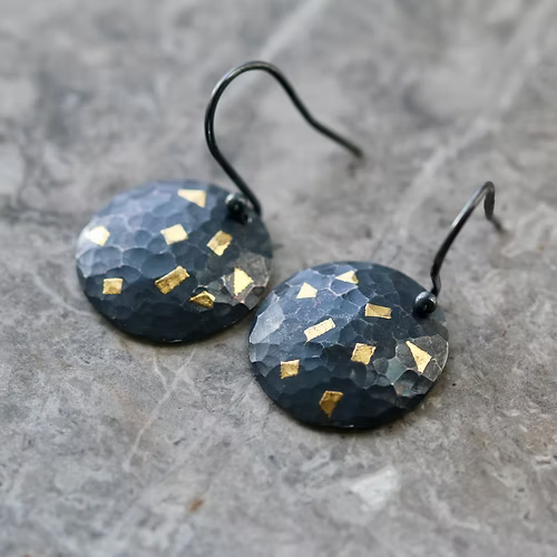 Keum Boo Oxidised Circle Confetti Drop Earrings