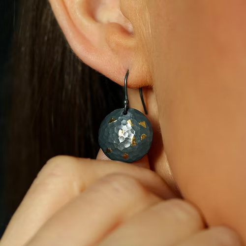 Keum Boo Oxidised Circle Confetti Drop Earrings