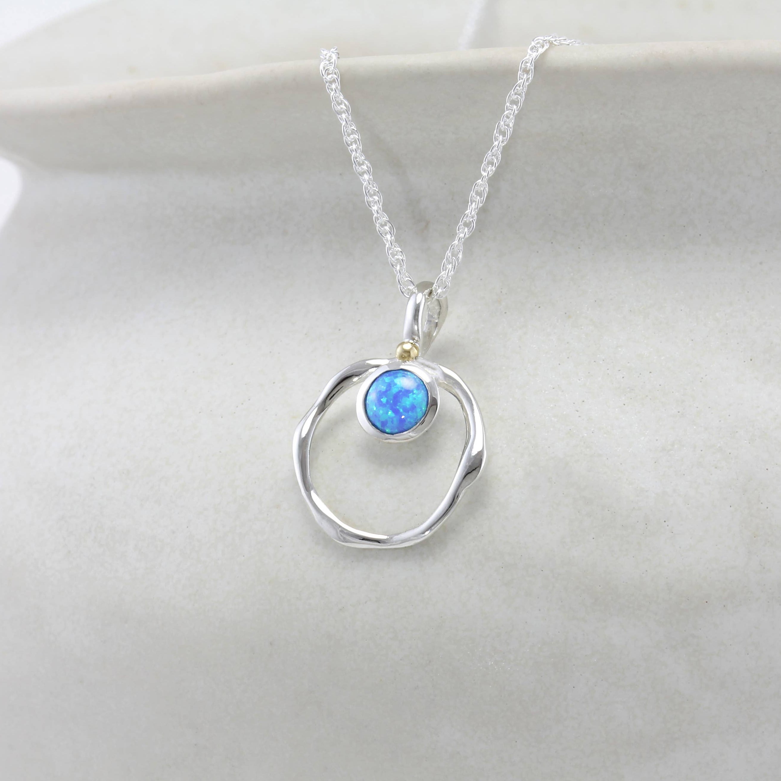 Handmade Vibrant Blue Opalite Silver Pendant: Sterling Silver