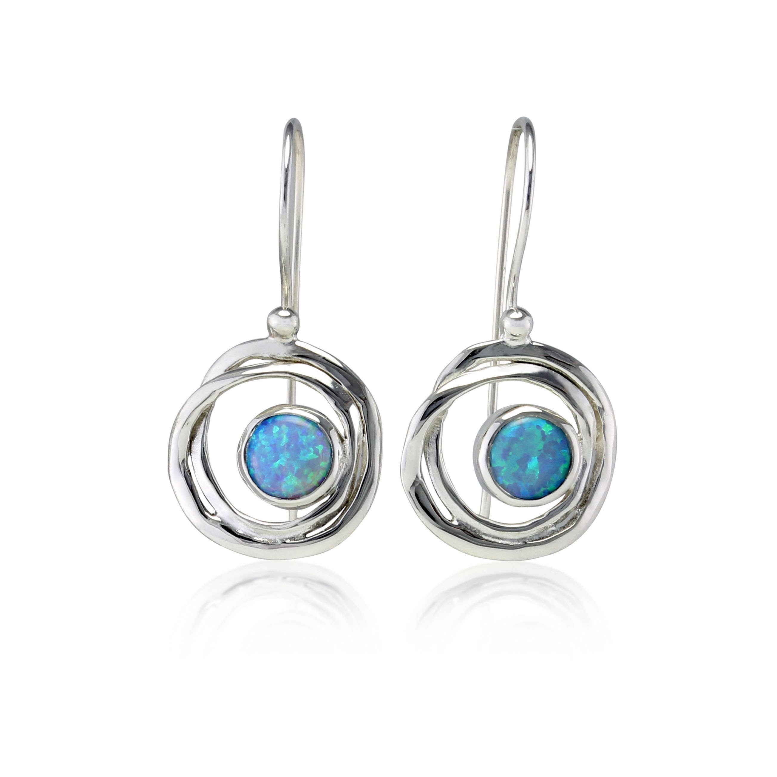 Handmade Silver Blue Opalite Drop Earrings: Sterling Silver