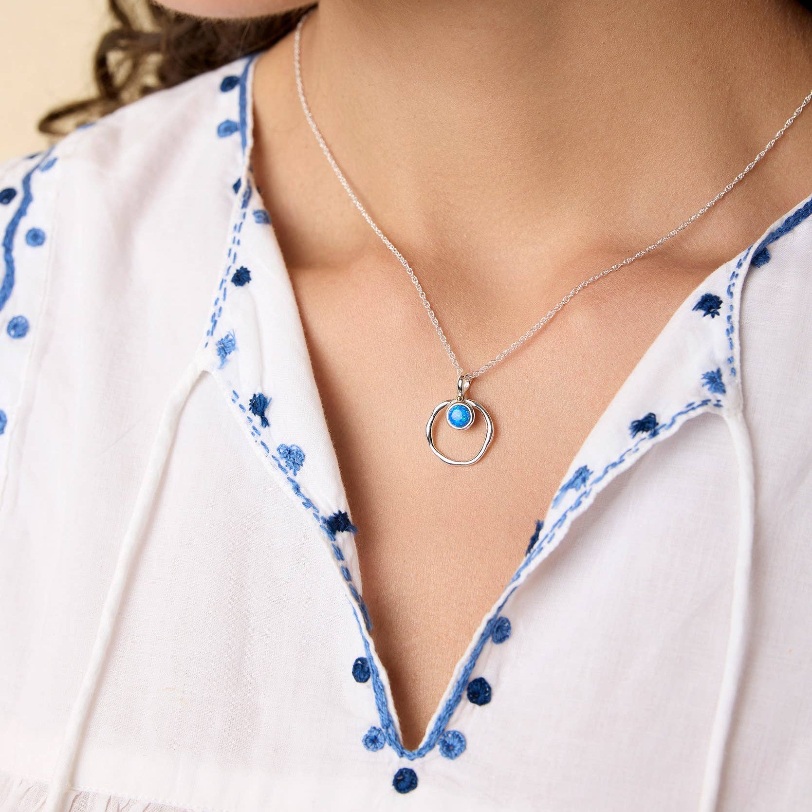 Handmade Vibrant Blue Opalite Silver Pendant: Sterling Silver